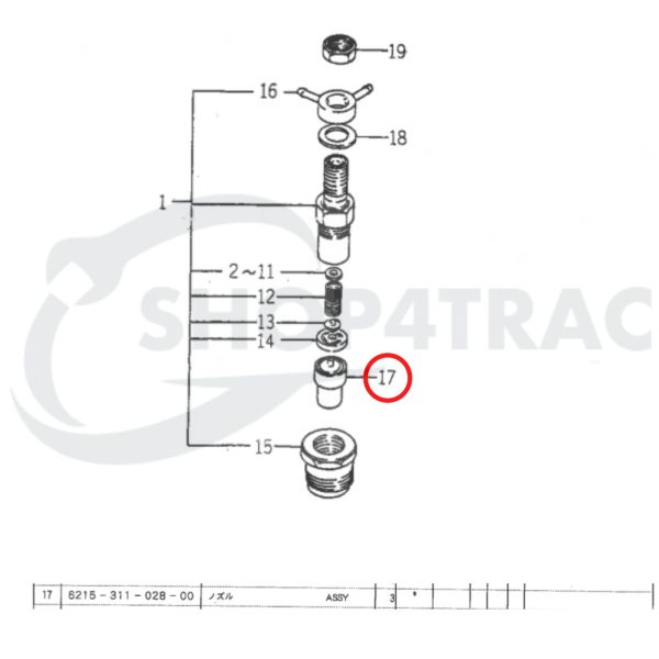 Verstuiver nozzle (injectortip) Beta Marine Beta 28 / Beta 30 – Nanni N3.30 – Universal M-25XPB