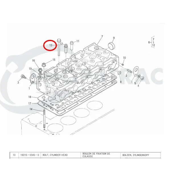 Cilinderkopbout Universal M-25 | M-25XP | M-35 | M-35A – Nanni 3.90HE | 4.110HE – Renault Marine D950