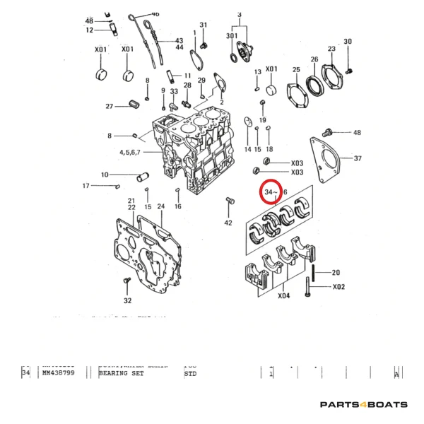 Hoofdlagerset Solé Diesel Mini 26 – Vetus M3.09 | M3.28 – Craftsman Marine CM3.27 – JF Marine Power JF6-1500
