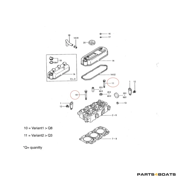 Cilinderkopbout Solé Diesel Mini 26 – Vetus M3.09 | M3.28 – Craftsman Marine CM3.27 – JF Marine Power JF6-1500