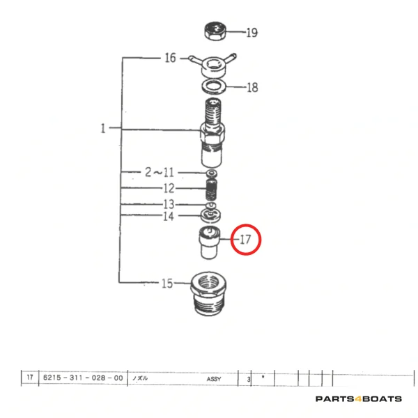 Verstuiver nozzle (injectortip) Beta Marine Beta 28 / Beta 30 – Nanni N3.30 – Universal M-25XPB