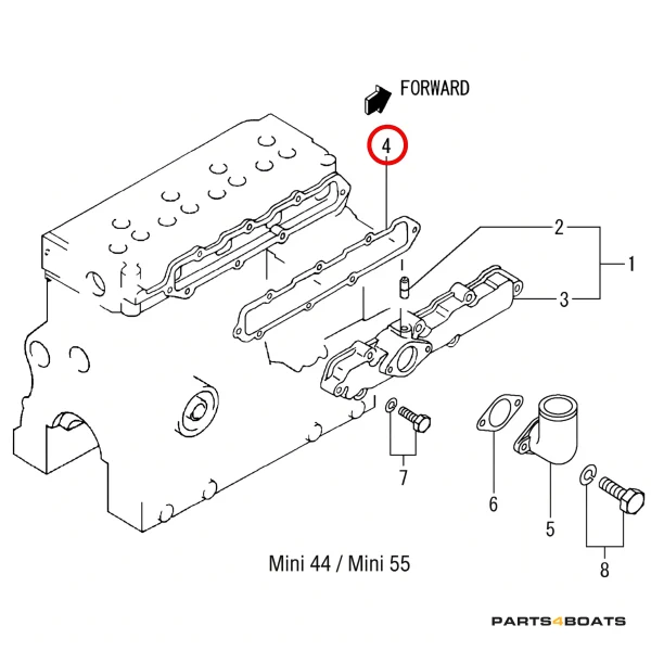 Inlaatspruitstukpakking Solé Diesel Mini 44 | Mini 55 – Vetus M4.15 | M4.17 – Craftsman Marine CM4.42 – JF Marine Power JF15