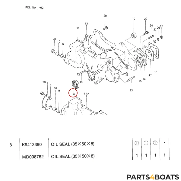 Keerring krukas voorste Solé Diesel Mini 33 | Mini 44 | Mini 55 – Vetus M4.15 | M4.17 – Craftsman Marine CM4.42 – JF Marine Power JF10 | JF15