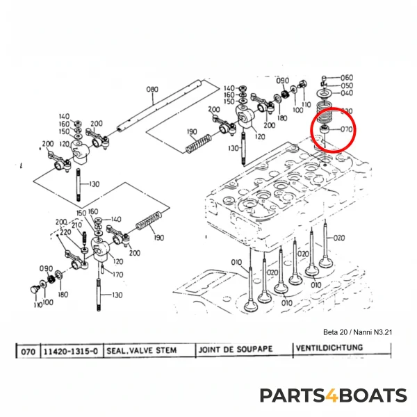 Klepsteelkeerring (klepseal) – Beta Marine Beta 10/14/20 | Nanni N2.10/N2.14/N3.21