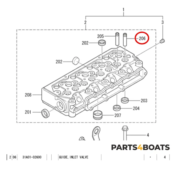 Klepgeleider inlaat Solé Diesel Mini 33 | Mini 44 | Mini 55 – Vetus M4.15 | M4.17 – Craftsman Marine CM4.42 – JF Marine Power JF10 | JF15